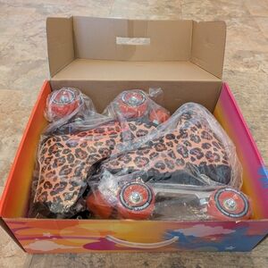 Leopard Print Roller Skates with Red Wheels